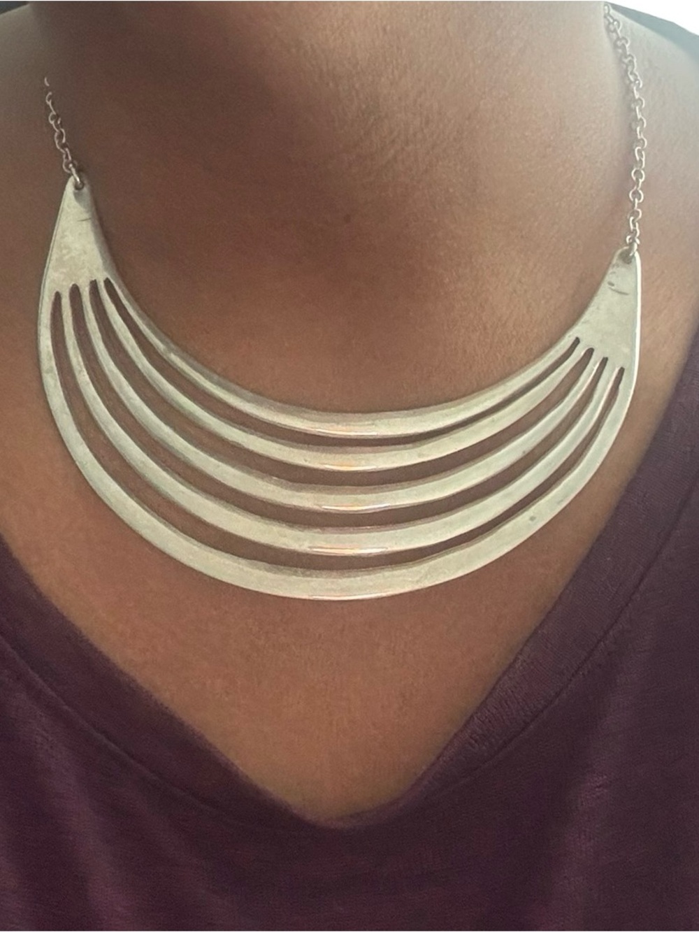 Vintage Sterling Silver Multi-Row Crescent Bib Necklace
